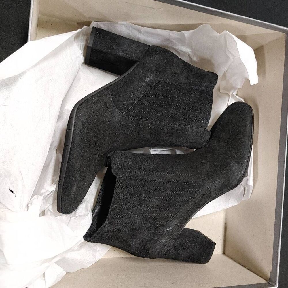 New Aquatalia Lanna Black Silky Suede 75mm Heeled Ankle Booties 6 - Picture 1 of 6